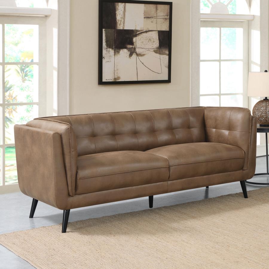 Upholstered Button Tufted Sofa Brown - HER Home Design Boutique
